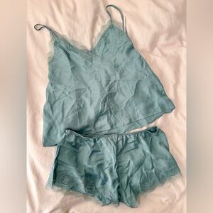 Victoria's Secret Blue Satin Pajama Set | Size M